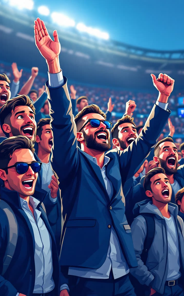 A happy crowd cheering in a stadium